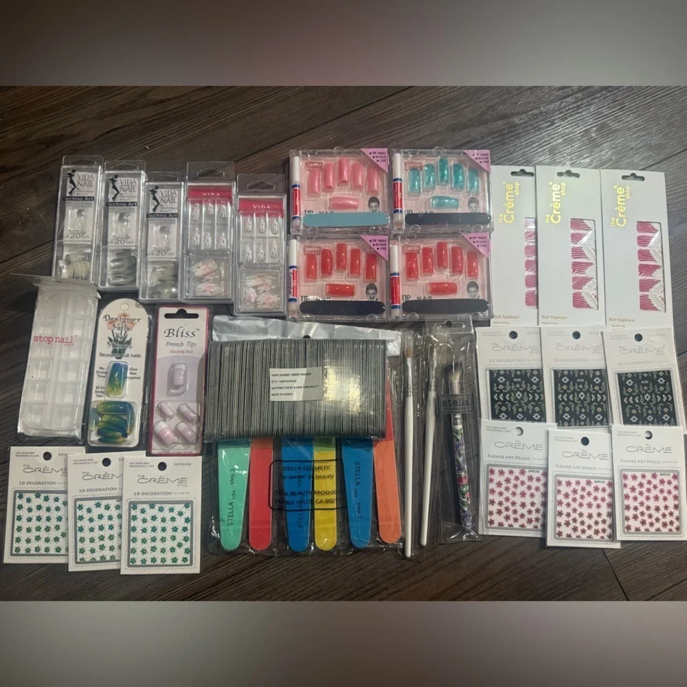 Huge Nail Tech Starter Kit Tips Press Ons Decals Tools Lot
